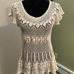 Cream Crochet Knit Top
